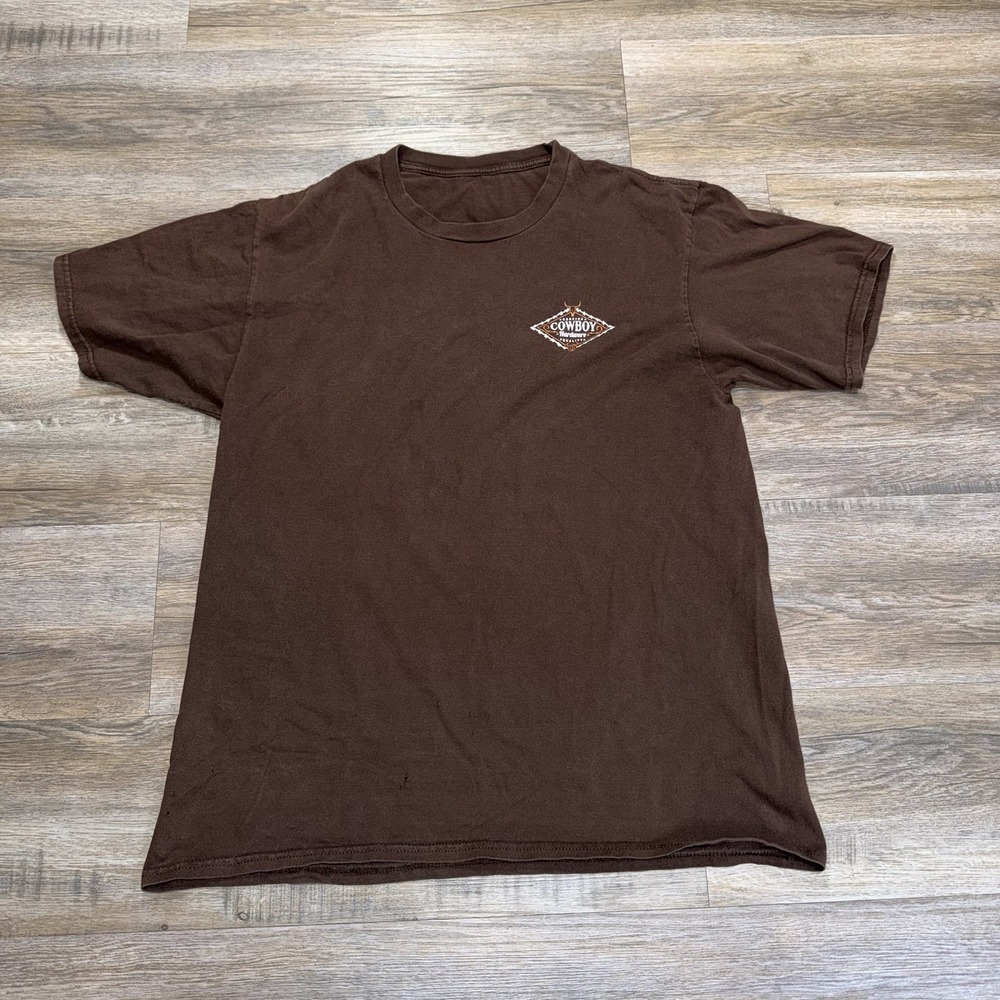 Cowboy Hardware Brown Short-Sleeve Shirt Mens Medium Graphic Print Logo
